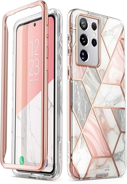 i-Blason Cosmo Series Sparkle Bumper Protective Case for 6.8-Inch Samsung Galaxy S21 Ultra 5G (2021 Release), Marble Pink