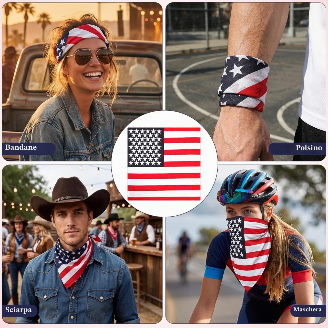 PRETYZOOM Copricapo Piccolo Foulard Bandana Con Bandiera Nazionale 21.6 Pollici Scialle Unisex Per Uso Medico E Attività Outdoor Hip Hop Moda
