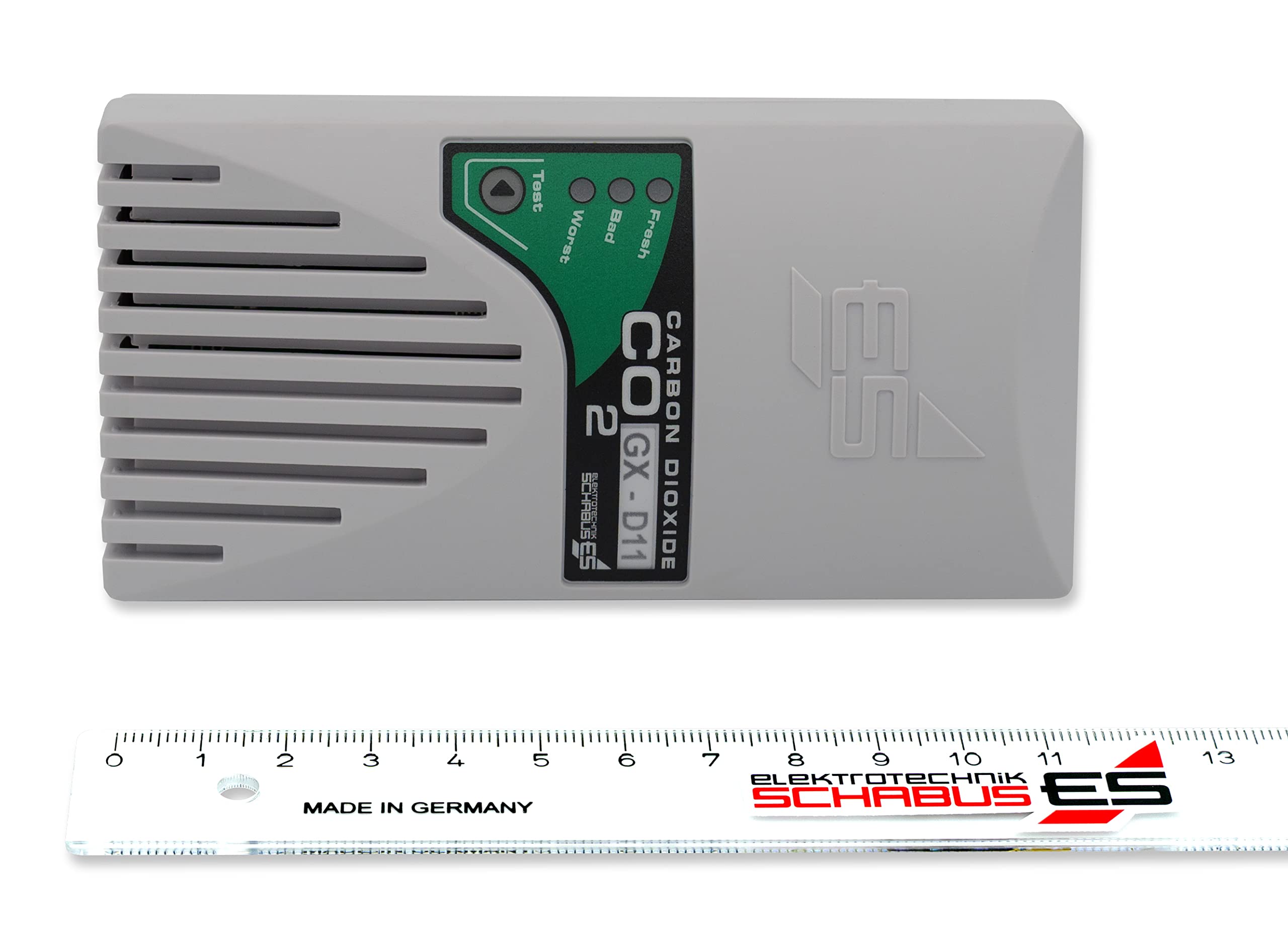 Schabus GX-D11 CO₂ Steckdosen-Ampel ideal für Arztpraxen | Plug & Play CO₂-Warngerät, LED-Ampel (grün/gelb/rot), Akustisches Signal, Automatische Kalibrierung