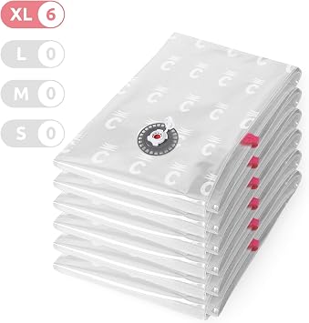 Compactor Aspispace Vacuum Compression Bags XL - 6 Pack, 80X130 cm, Transparent, Reusable Storage Solution
