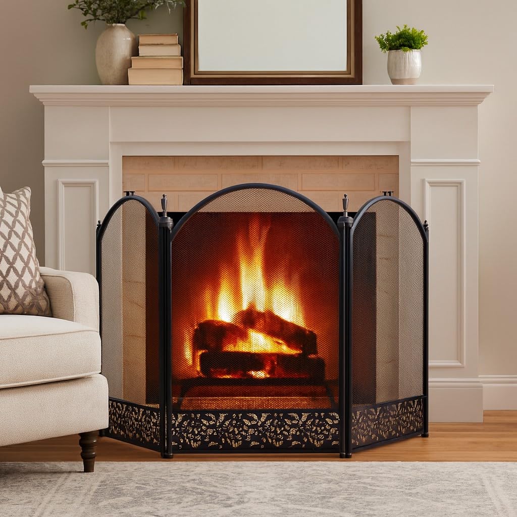 Easy Shopping® 3-Panel Black Firguard Metal Firescreen Safety Screen Strong - Image 5