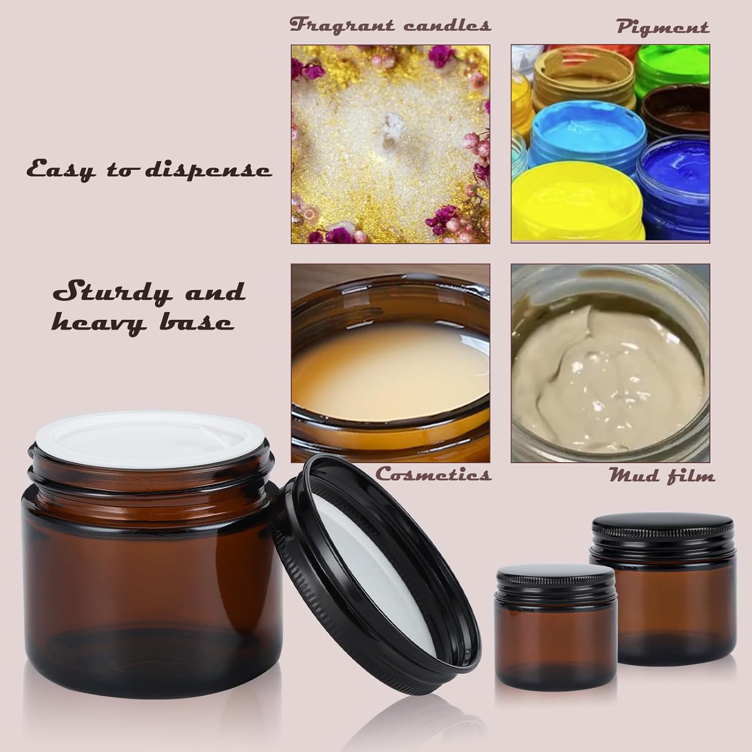 4oz Amber Glass Jars with Lids - 12 Pack Cosmetic Containers for Travel, Lotion, Cream - Image 5