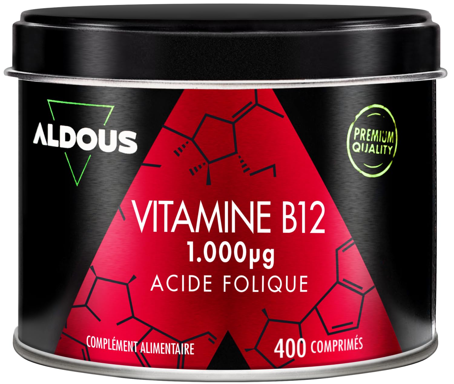 Vitamine B12 Vegan 1000mcg Haute Dose + Acide Folique - Énergie, Immunité, Fatigue, Métabolisme & Système Nerveux - 400 Comprimés B12 Méthylcobalamine Pure & Biodisponible - Vitamine Adulte - ALDOUS