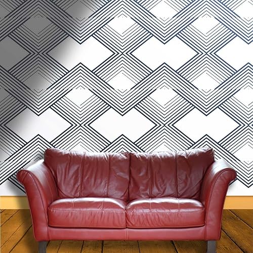 Miniatura 3 de YANFENQI Papel Tapiz para Pared De Sala Elegante Light Color Sticky Contact Paper Geometry Lattice Line Modern Farmhouse No Extra Glue Needed (W)