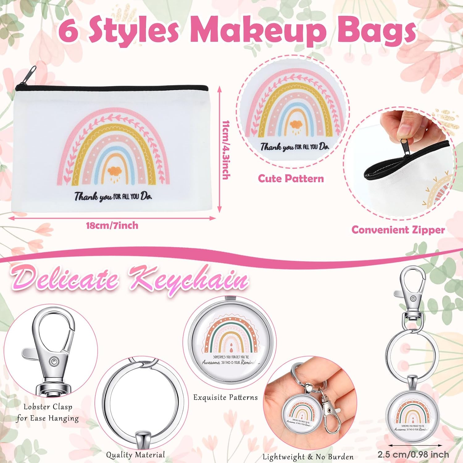 Skylety 36 Pcs Employees Appreciation Gifts Sets Including 13.5 oz May You Be Proud of Reusable Tumbler with Lid Straw Rainbow Makeup Bags Inspirational Keychains Thank You Cup Gift for Women Friends - Image 3