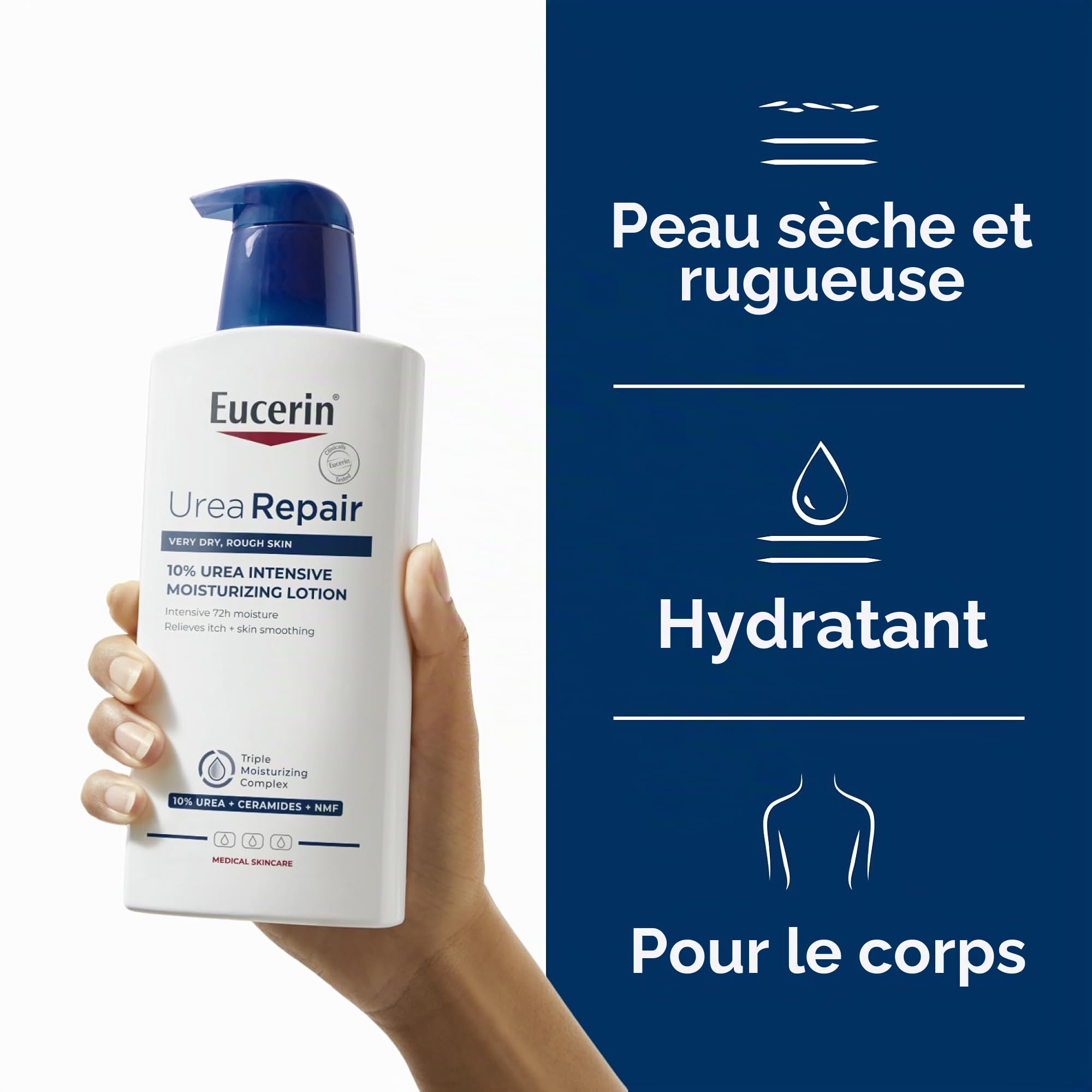 Eucerin UreaRepair Plus Lotion pour le corps 10% d'urée 400 ml, Crème réparatrice intensive 48H pour peau sèche et rugueuse, Soin hydratant avec urée et céramides, Soins médicaux pour la peau
