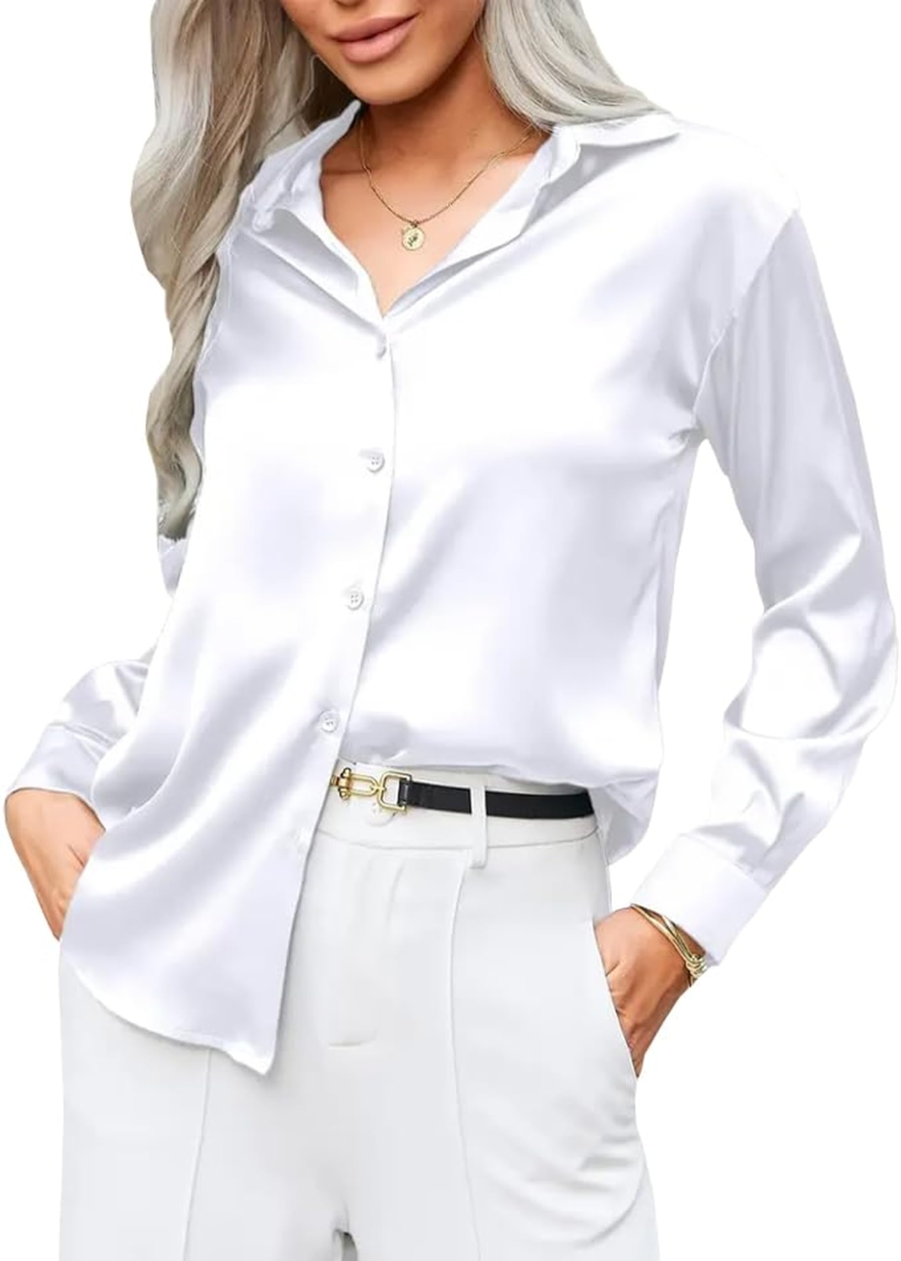 cb-colebrook Womens Soft Satin Silk Button Down Shirts for Women Silky Long Sleeve Work Shirt Dress Blouses Tops-picture-10