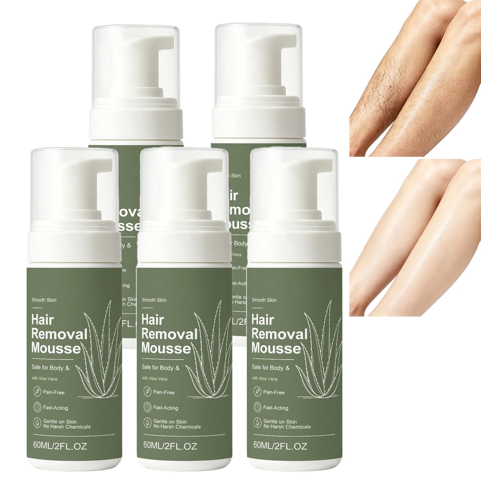 Mousse depilatoria liscia come la seta con aloe, mousse depilatoria per donne, schiuma depilatoria delicata, indolore e ad azione rapida per il corpo, crema depilatoria facile e veloce gambe (5PCS)