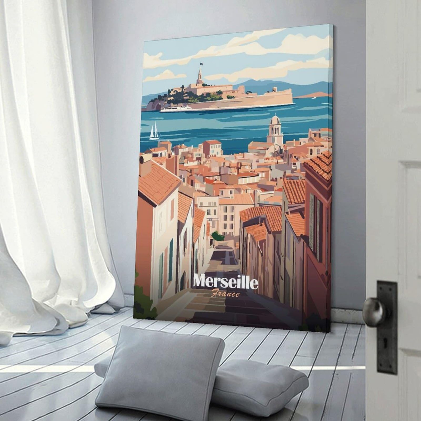 Junmoney Marseille Cityscape Decorative Wall Artwork, 20x30inch(50x75cm), for Work Areas, Reading Rooms Or Studios, Wall Art That Adds Style to Work Areas