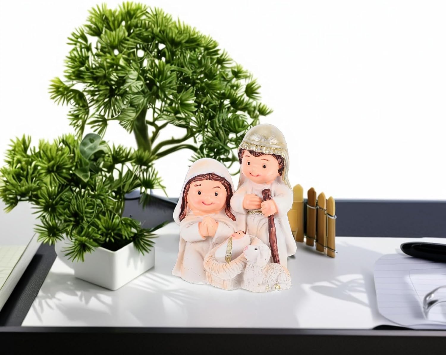 TEHAUX 1set Cartoon Holy Family Nativity Figurine White Jesus Birth Scene with Sheep for Christian Christmas Tree Ornaments and Church Decorations Playful Faith-Inspired Holiday