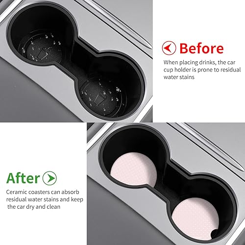 Miniatura 4 de Watbro Paquete de 2 posavasos de automóvil con diseño de lunares para automóvil, 2.56 pulgadas, muesca de dedo retro de los años 70, cerámica
