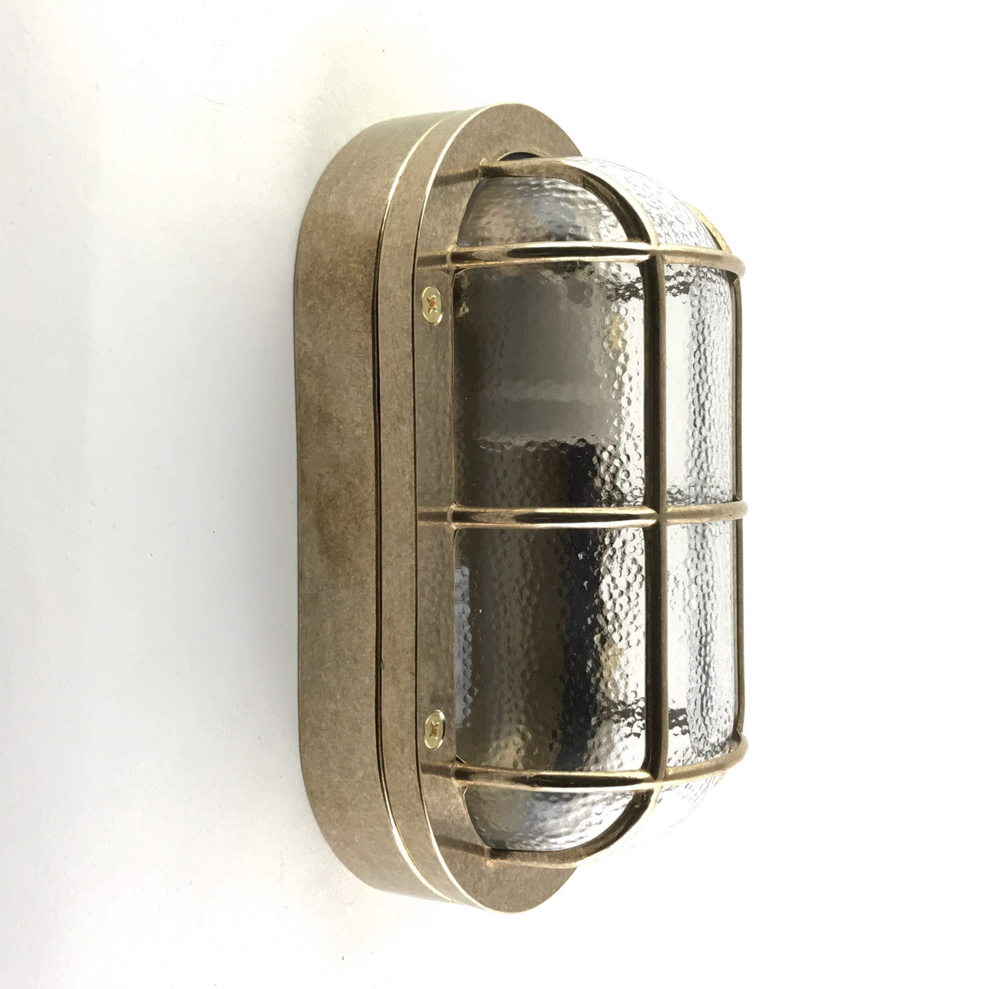 KsH and Co Aphrodite IP64 Natural Brass Oval Heavy Bulkhead Light with Grid