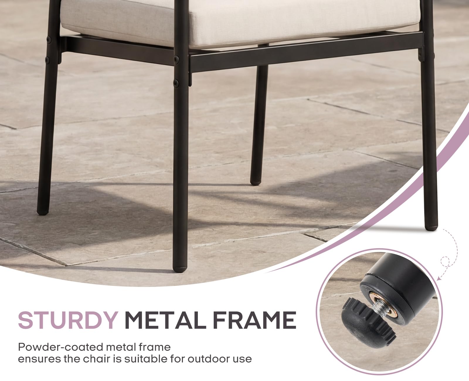 Ya-Home Gartenstühle 4er Set wetterfest, Terrassenstühle, Gartensessel Outdoor Loungesessel mit 8 cm Sitzkissen, witterungsbeständig, Balkonstühle Metall für Garten, Terrasse & Balkon, Beige