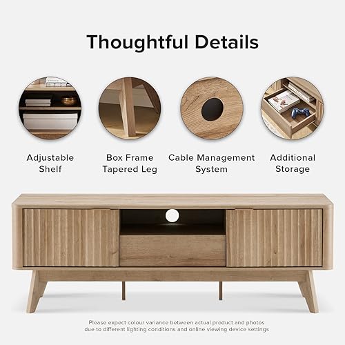 Miniatura 5 de mopio Brooklyn Mid-Century Modern TV Stand, for TVs up to 50” / 59" Waveform Panel, Sleek Curved Profile with Adjustable Shelf and Sturdy Box Frame