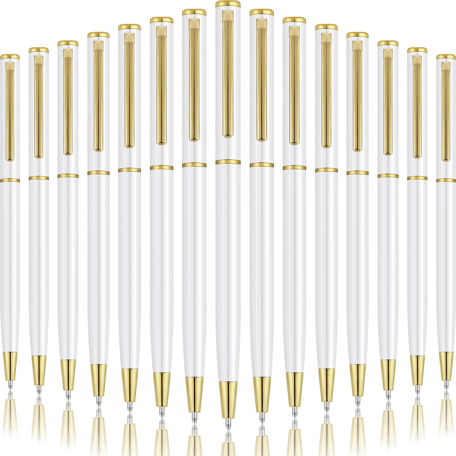 Zonon 15 Pieces White Gold Metal Slim Ballpoint Pens Bulk, 1mm Black Ink