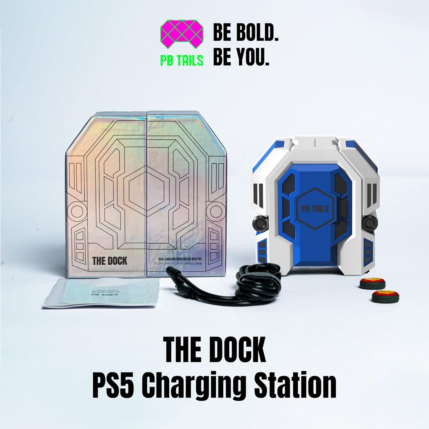 Metal LED PS5 Charging Dock - Compact PlayStation Controller Charger for Sony PS5 Controller, 2H Fast Dual Charging PS5 Docking Station Hides Messy Cables - Premium Black PS5 Controller Dock