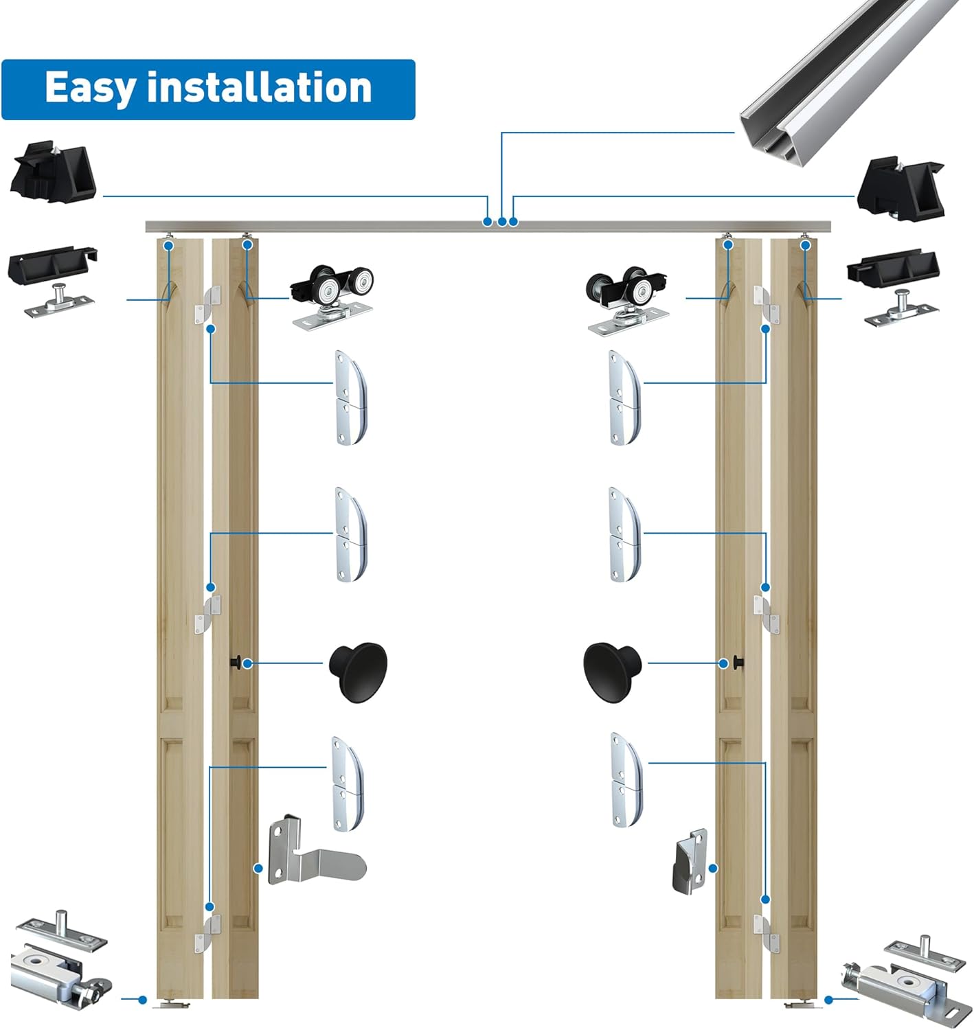 36" Aluminum Bifold Closet Door Hardware Kit for 2 Doors, Folding Barn Door Hardwares,Bi-fold Door Hardware Track Top Mounted for Bathroom, Bedroom, Inside Door