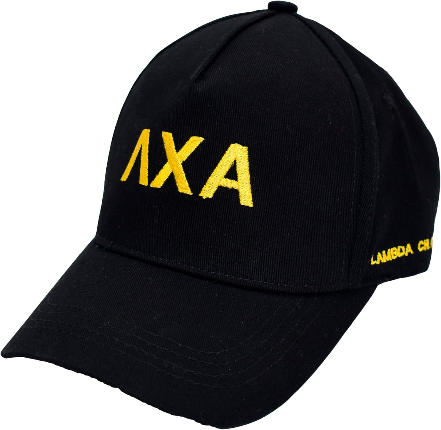Lambda Chi Alpha Fraternity Baseball Cap - Brushed Cotton 5-Panel Black Hat, Adjustable Size, Embroidered Greek Letters and Fraternity Name in Script, Lambda Chi Alpha Gifts for Men