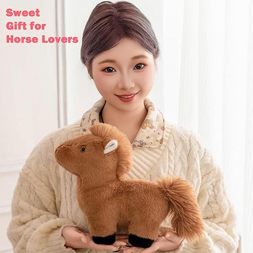 Miniatura 2 de PEACH CAT Animal de peluche de caballo de 8 pulgadas, lindo caballo de peluche suave, juguetes de peluche, regalos para niños, marrón