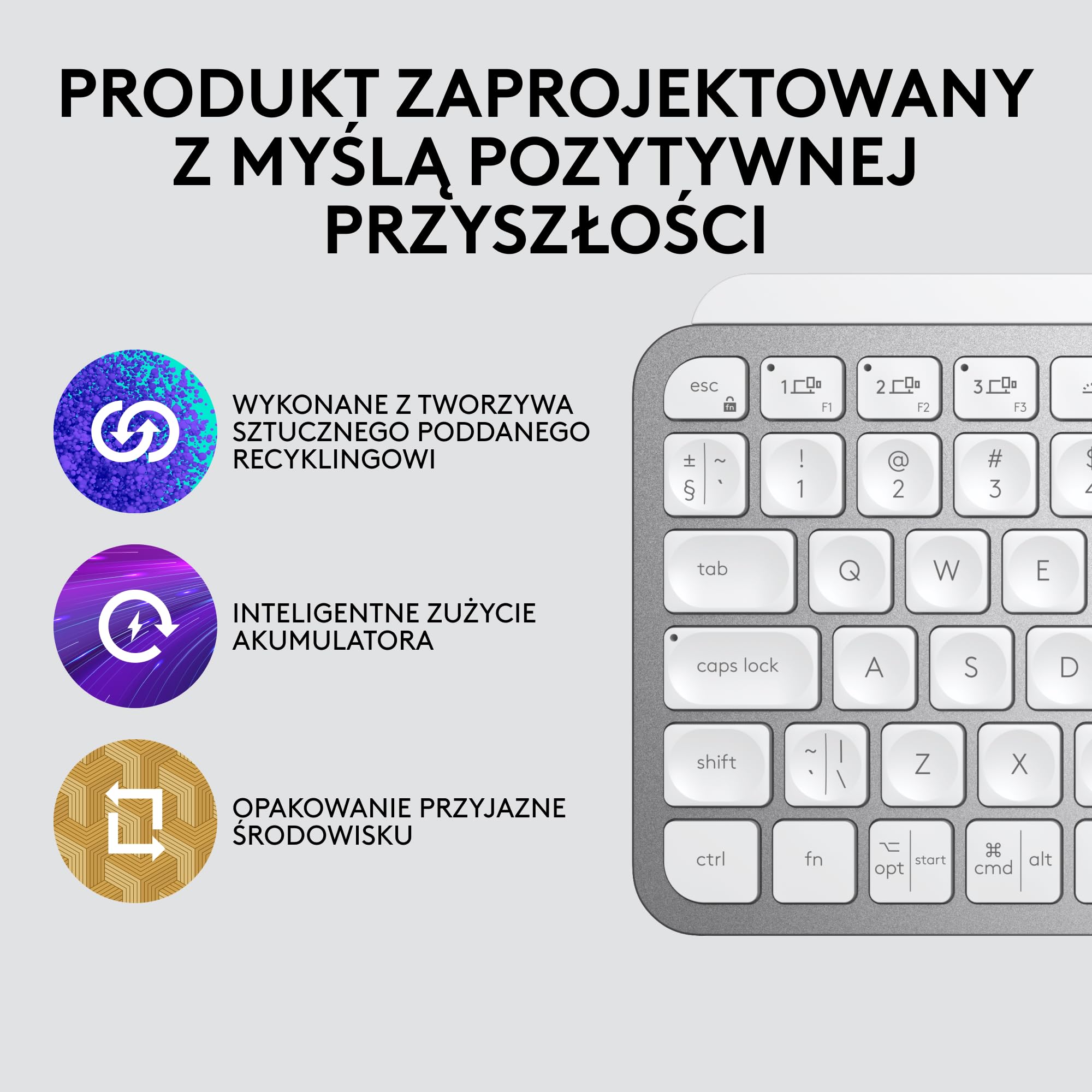 Logitech MX Keys Mini Minimalistyczna Bezprzewodowa Podświetlana Klawiatura, Kompaktowa, Zgodna z Apple macOS, iOS, Windows, Linux, Android, Metalowa Konstrukcja, QWERTY US INT'L - Jasnoszary
