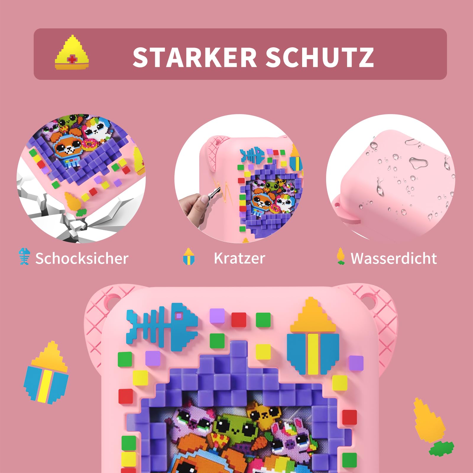 Schutzhülle für Bitzee Interactive Toy Digital Pet, Schutzhülle mit Lebensmitteldruck, Kompatibel mit der Zubehör des Bitzee Interactive Toy Digital Pet, Mit Lanyard (Rosa)