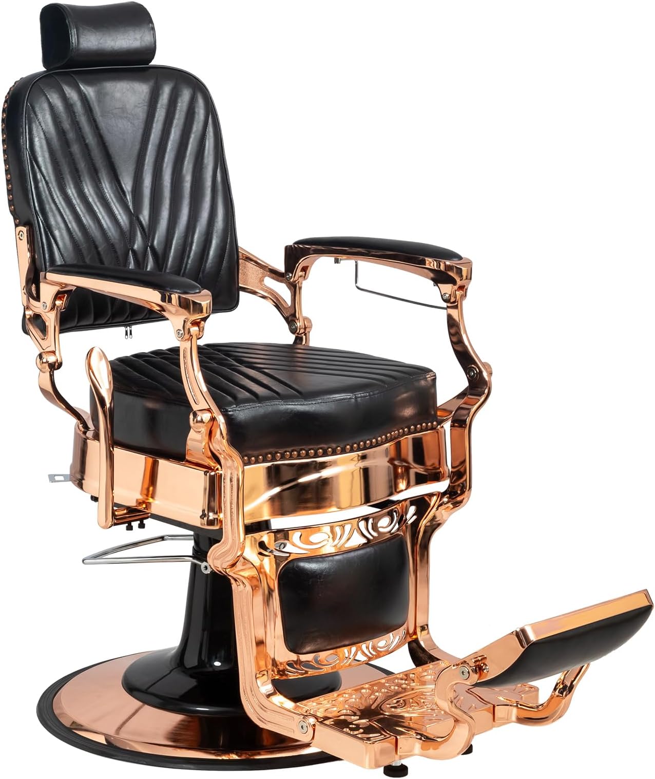 Winado Heavy Duty Vintage Recline Barber Chair Hydraulic with Headrest, Supports up to 700lbs & 360° Rotatable, Professional Salon Beauty Spa Shampoo Equipment (Rose Gold - Square Twill Backrest)