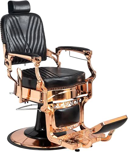 Winado Heavy Duty Vintage Barber Chair, Rose Gold Twill Backrest
