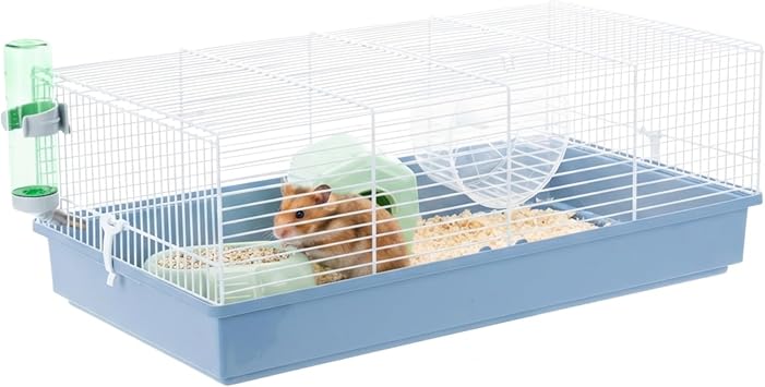 Ferplast CRICETI 11 Large Hamster Cage - Fully Equipped, Spacious Interactive Habitat, Exercise Wheel & Accessories Included - Easy Clean, 57.5x31xh21 cm - Blue
