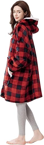 Miniatura 2 de Dreamcountry - Manta de gran tamaño con capucha para adultos y niños, con bolsillo grande, súper cálida y acogedora, unisex, de vellón, con mangas