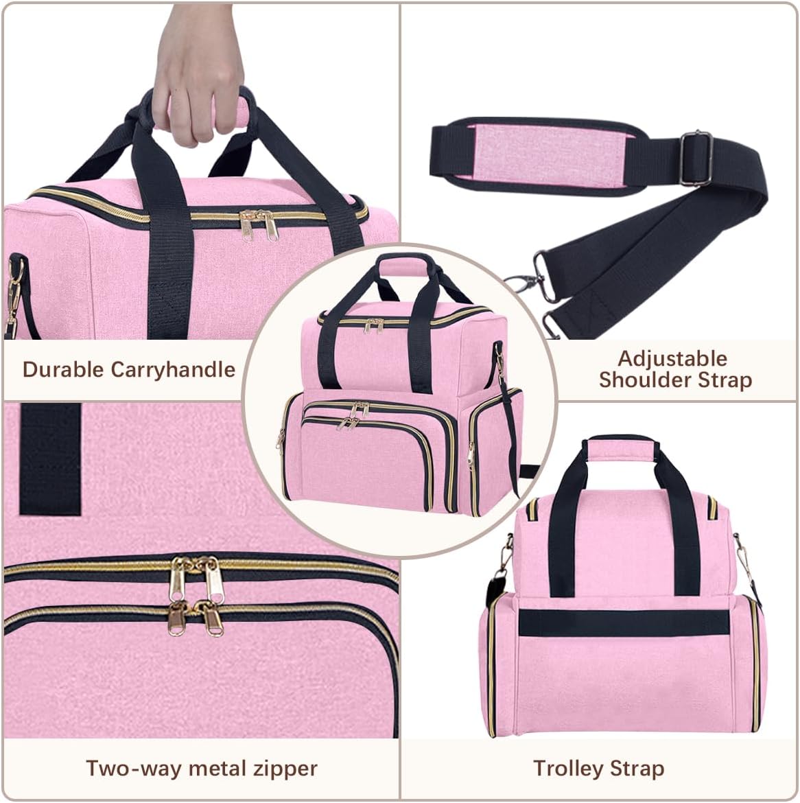 Nail Polish Case Organizer Large Capacity Travel Storage Box 80 Bottles(15ml/0.5fl.oz) with 2 Detachable Bags for Nail Tools Essential Oils and Cosmetics Sets Pink