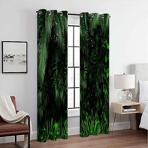 Miniatura 9 de MizuH Bamboo Thermal Insulated Grommet Blackout Window Curtain Panels Bamboo Leaf Fresh Purity Tranquil Art 2 Panels 28W x 39L lnch Green White