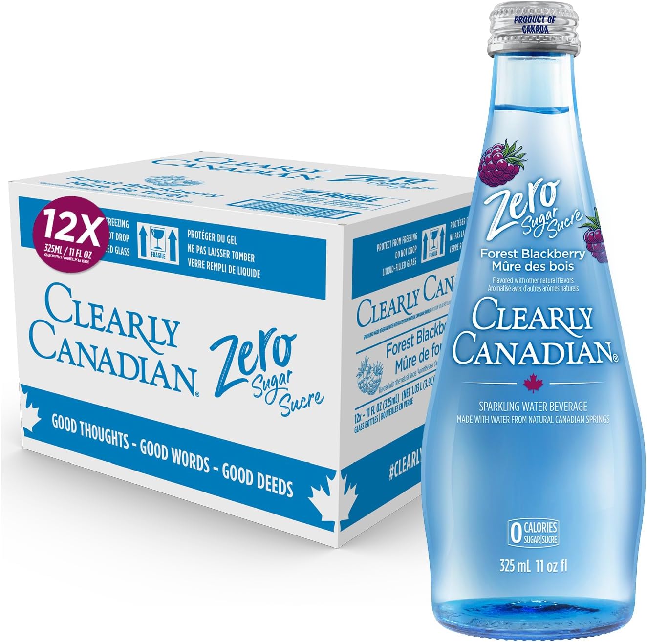 Zero Sugar Forest Blackberry Sparkling Water Beverage, Zero Sugar & Zero Calories, 1 Case (12 Bottles x 325mL)