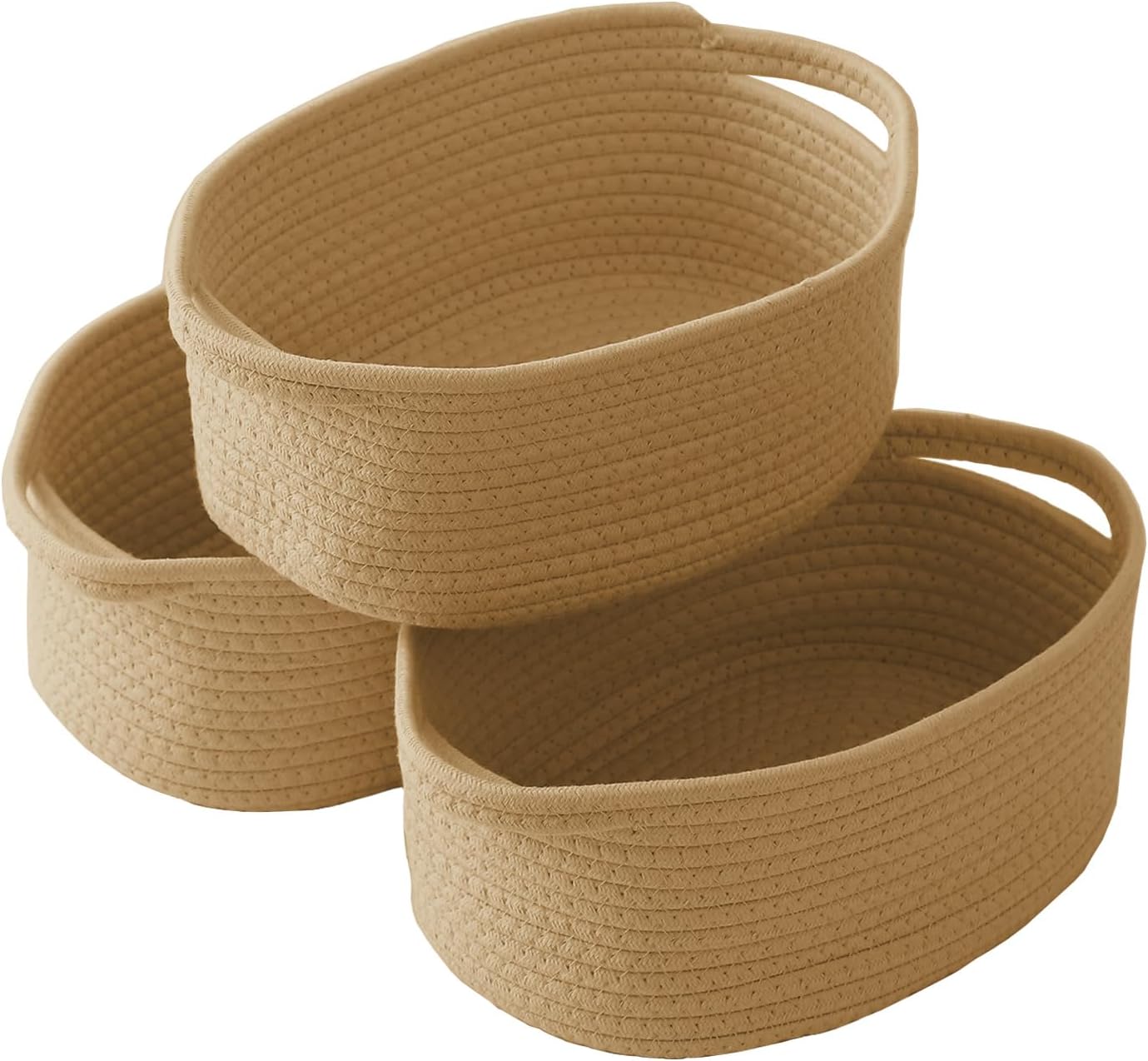 JMvicyroam Woven Basket,Small Rope Storage Bin with Handles & Ribbon Bag, Organizer for Shelves Closets,Gift Basket Empty for Birthday,Books,Dog Toys, Jute/3 Pack