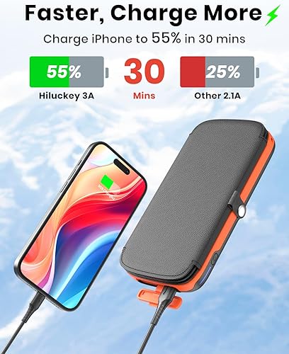 Miniatura 3 de Hiluckey Banco de energía solar de 10000 mAh integrado 4 paneles de 15 W carga rápida cargador solar al aire libre paquete de batería extenal para