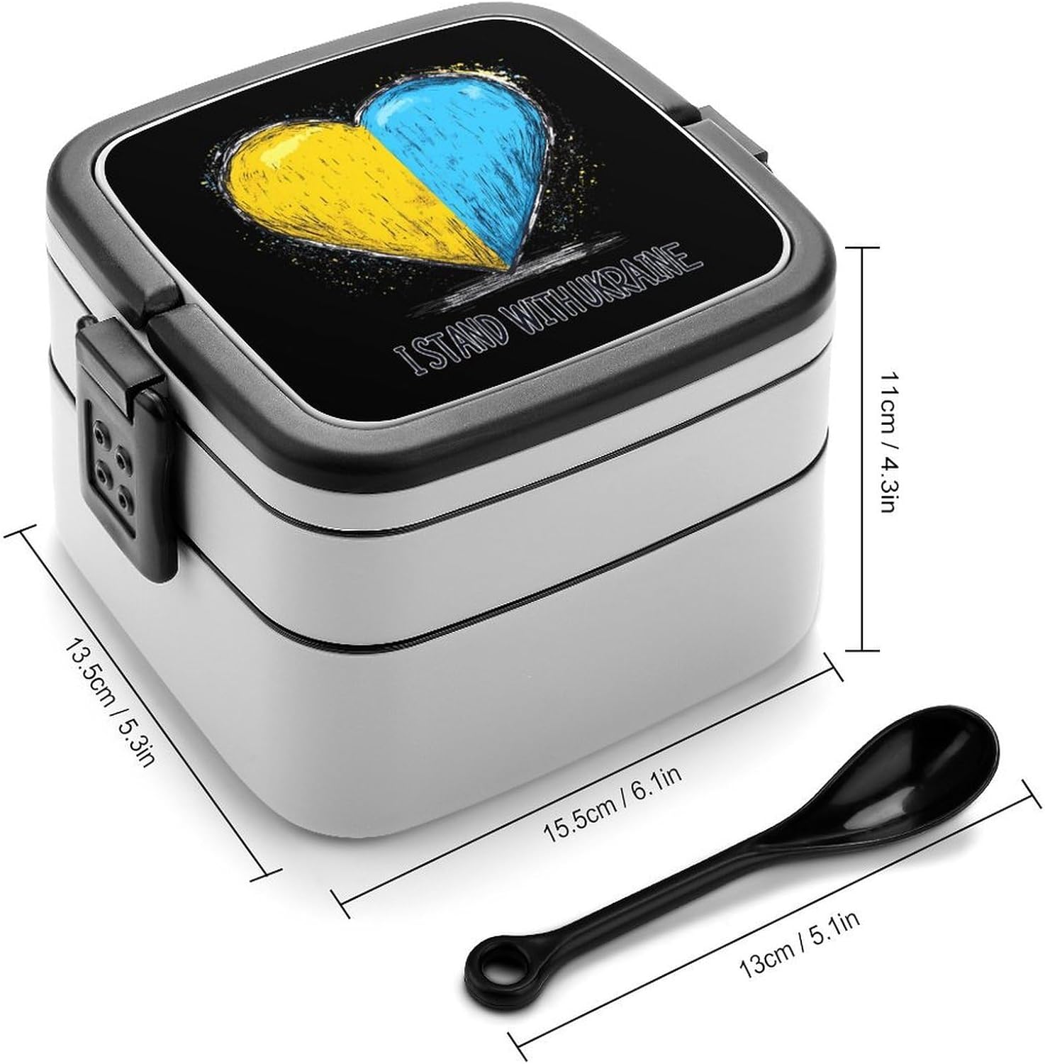 Ukrainian Flag - I Stand With Ukraine Flag Bento Box with Spoon 2 Layer Food Container Cute Lunch Box for Travel Dining Work