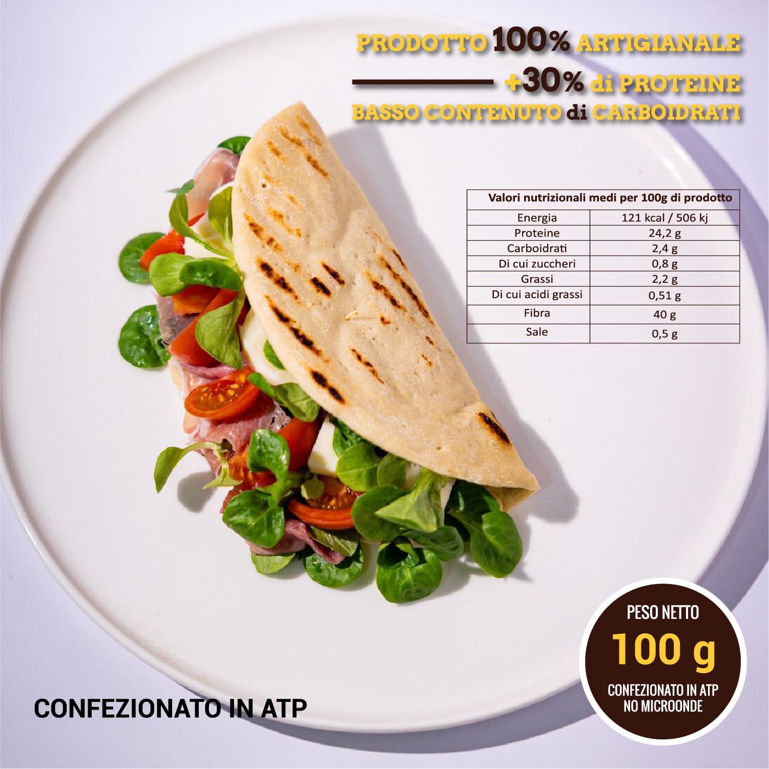 Bolle di Pasta® Base Piadina Low Carb Keto – Piadine Proteiche 100 g – +30% Proteine, Basso Contenuto di Carboidrati – Ideale per Dieta Low Carb e Chetogenica – Piadina Artigianale (3 Confezioni)