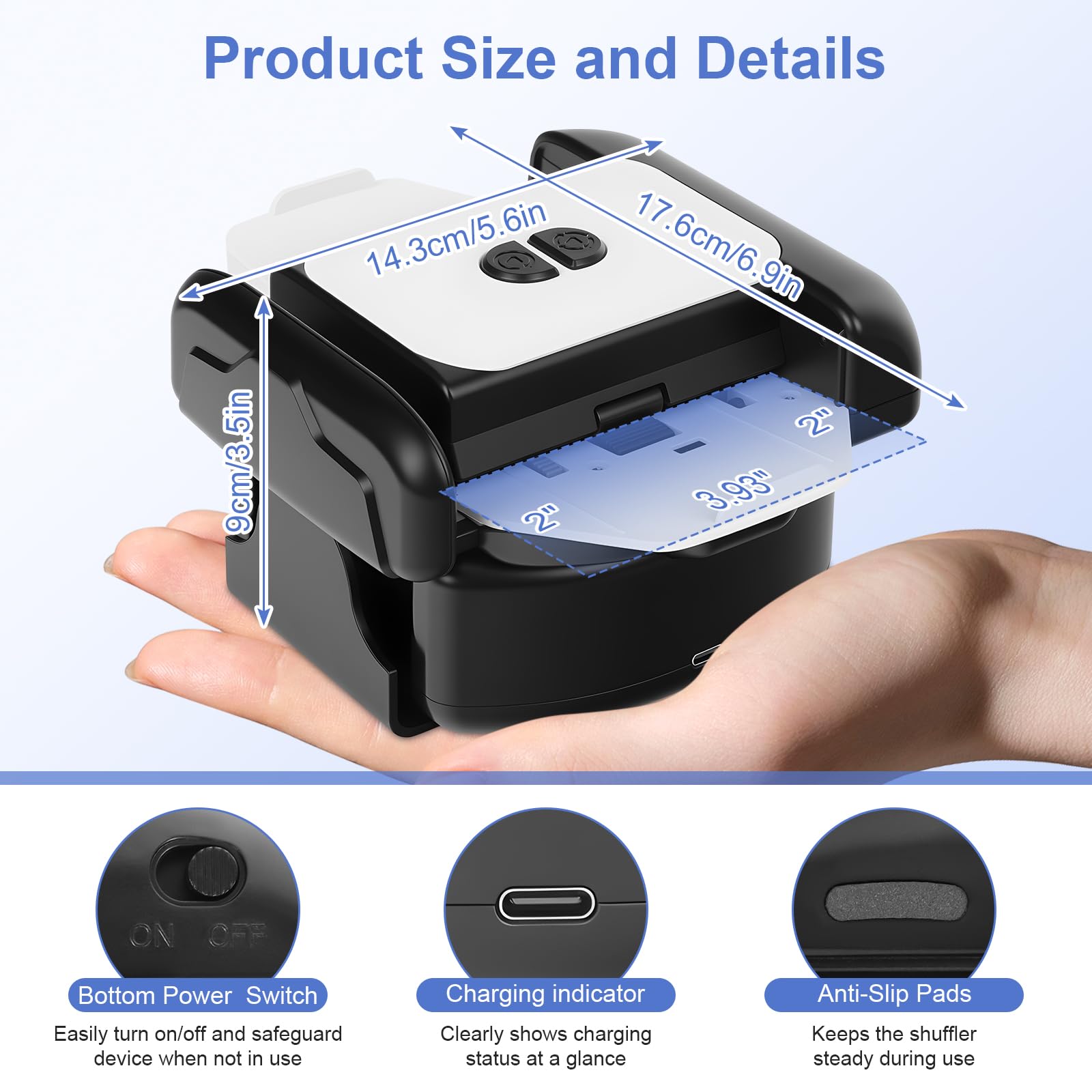 Mélangeur de carte Automatique 2600mAh Rechargeable Mélange Automatique avec Arrêt Auto | Modes Auto/Manuel Silencieux Pour 1–2 Jeux de Cartes, Compatible avec Poker, Blackjack (Noir et blanc)