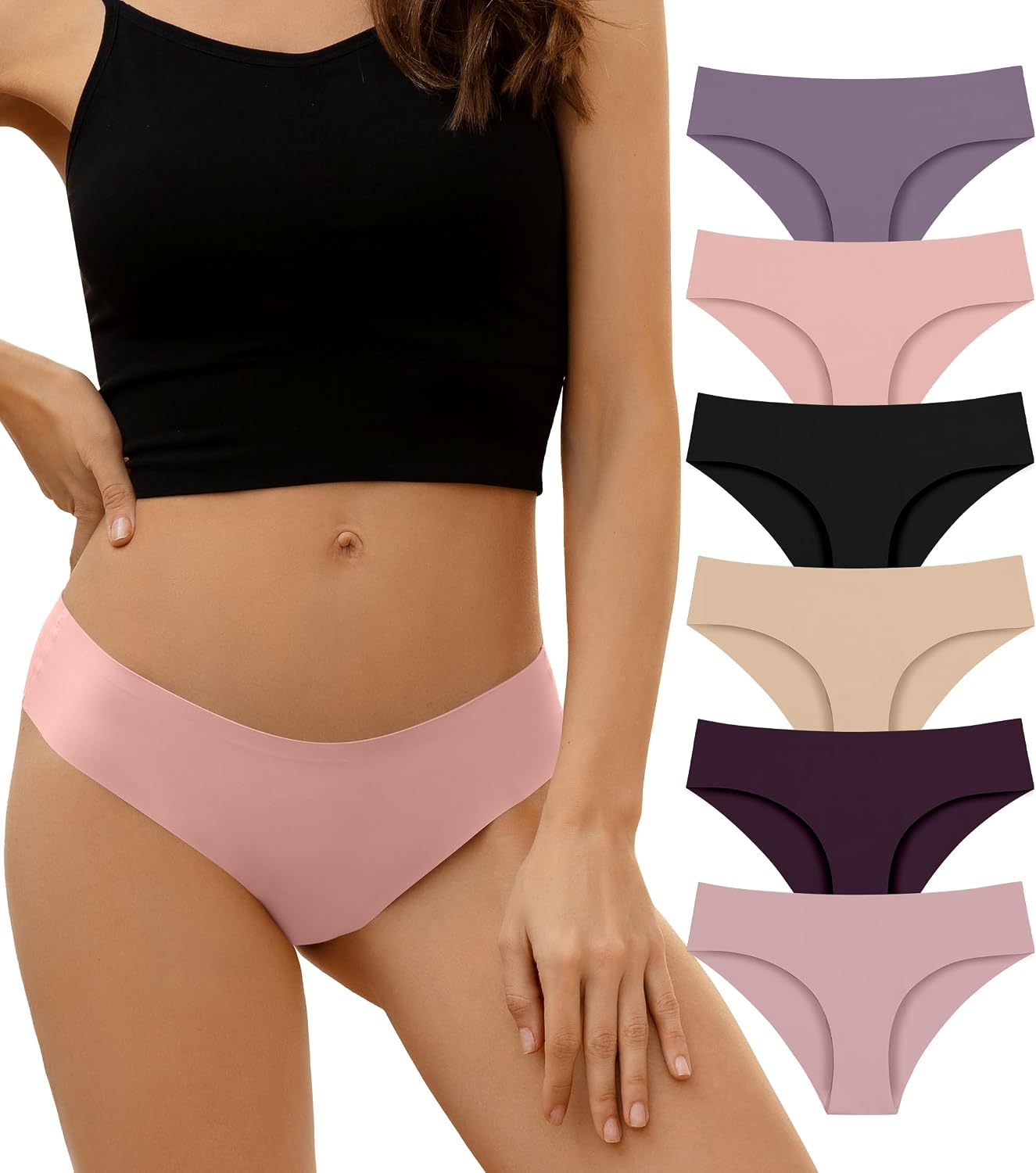DEANGELMON Seamless Bikini Panties for Women, No-Show Invisible Stretch