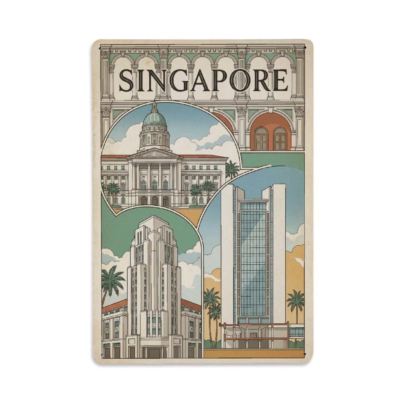 Gead 8X12inch Style Vintage Travel Singapore Architecture Metal Tin Sign