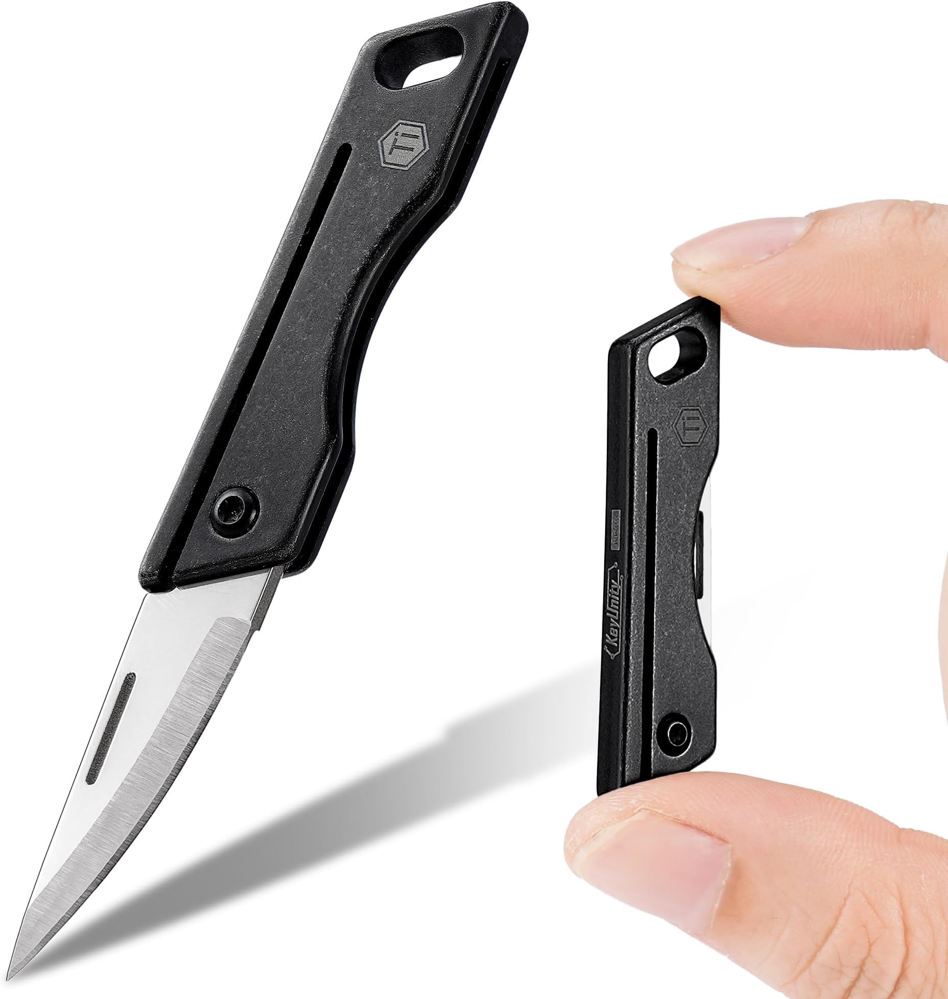 KeyUnity KK06BK Mini Titanium Pocket Knife for Everyday Carry- Razor Sharp Folding Blade, Lightweight EDC Tool for Camping, Hiking and Outdoor(Black)
