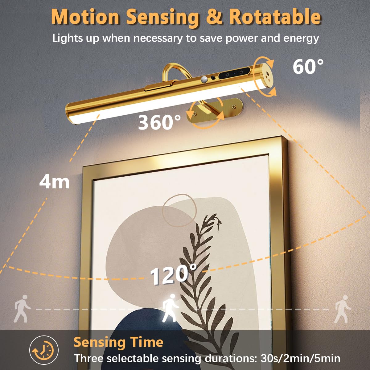 Applique Murale LED Sans Fil avec Détecteur Mouvement, Lampe Rechargeable USB pour Tableaux, Salle de Bain
