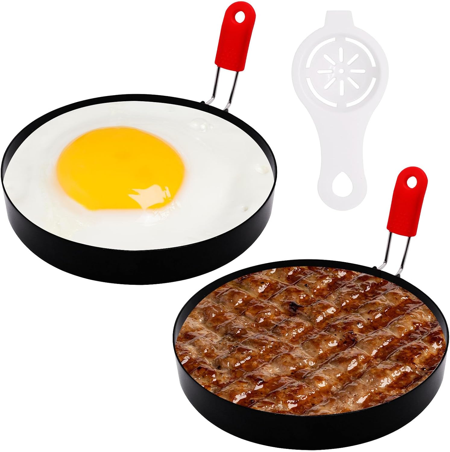 4 Pack Egg Rings for Frying Eggs with Foldable Handle, 4 Inch Square Egg Cooker Ring, Egg Cooking Ring for Omelette Pancake Sandwiches