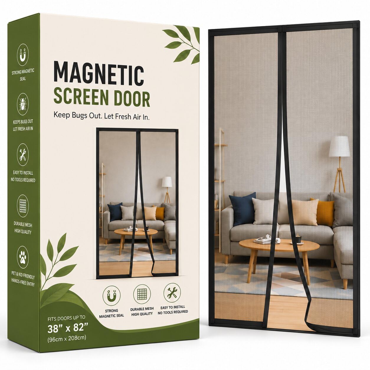 Magnetic Screen Door Mesh for Main, Balcony, Patio & Sliding Doors | No Drilling Required, Auto-Seal Closure, Bug & Insect Barrier, Pet & Child Friendly, High-Density Mesh-image-7