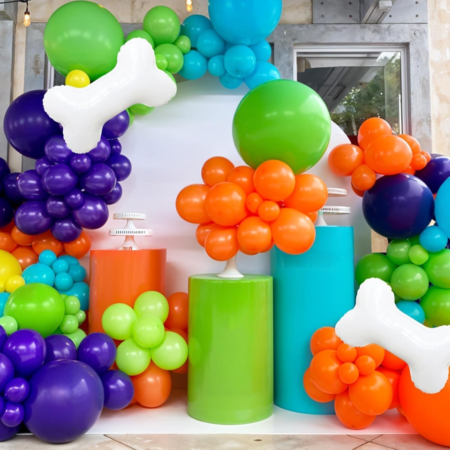 Blue Green Orange Balloons, Blue Green Purple Orange Balloons with Bone Foil Balloon for Girl Boy Theme Birthday Party Decorations Baby Shower Graduation Celebration Backdrop - Image 5