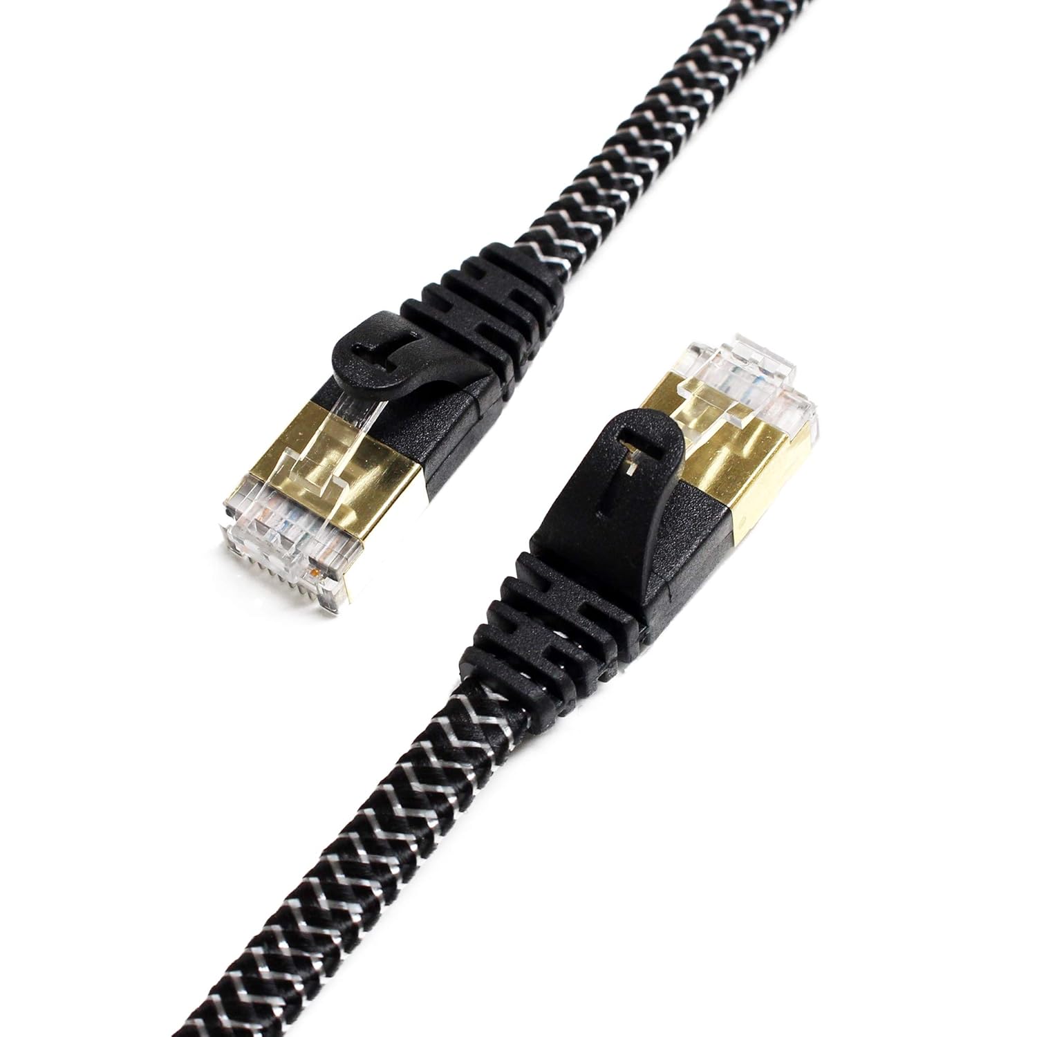 100FT - CAT7 10 Gigabit Ethernet Ultra Flat Patch Cable for Modem Router LAN Network, Gold Plated Shielded RJ45 Connectors, Faster Than CAT6a CAT6 CAT5e, Black