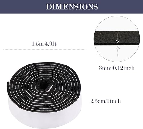 Miniatura 2 de Pllieay 2 paquetes de almohadillas adhesivas de fieltro para muebles, almohadillas de fieltro negras de 118 x 1 x 0.12 pulgadas para muebles,