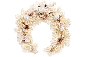 Ling's Moment Floral Garland with Flowers, White Rose Flower Garland for Wedding Centerpieces