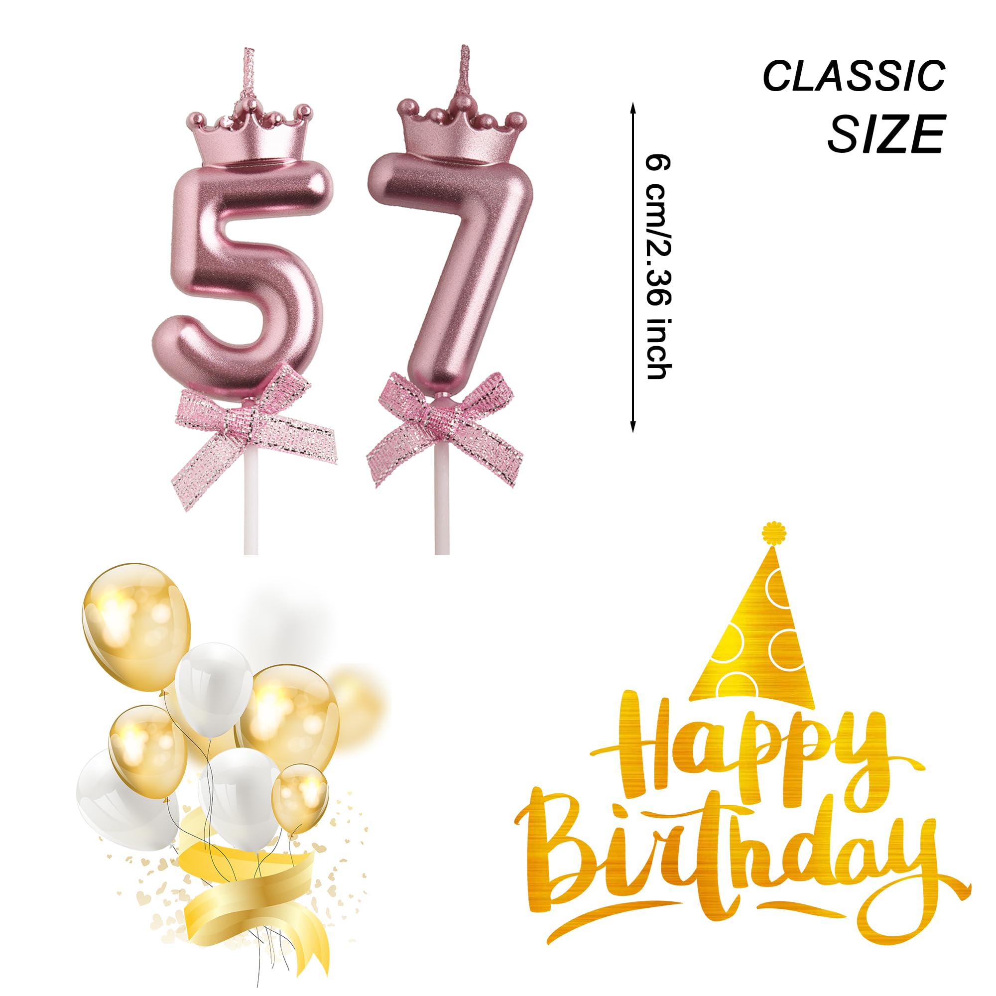 AOOLADA 57th 75th Birthday Candles, Rose Gold 75 57 Year Old Cake Topper Number Birthday Candles, Birthday Party Decorations Gifts for Women Men