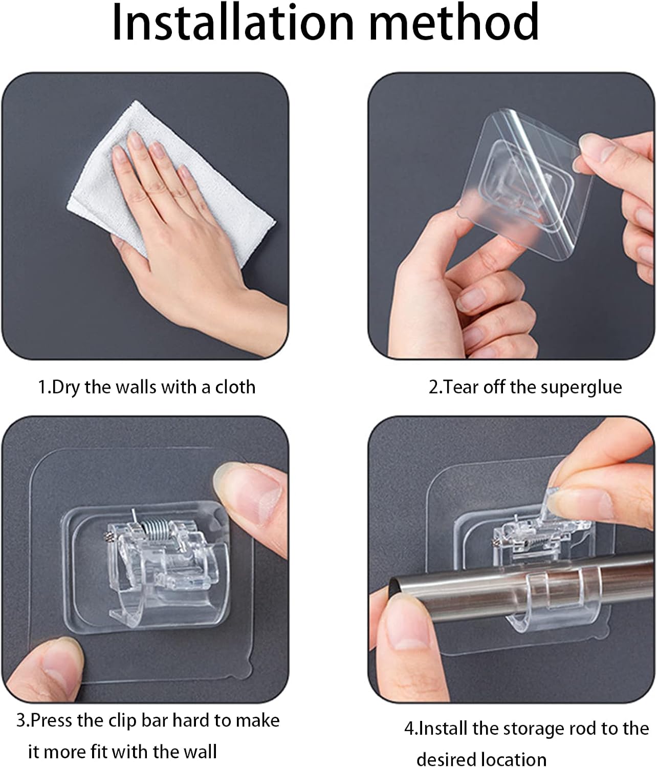 Self Adhesive Curtain Rod Brackets,No Drilling Drapery Hook Holders,Clear Curtain Pole Wall Brackets Fixing Rod Holder for Bathroom Kitchen (White(4PCS)) - Image 3