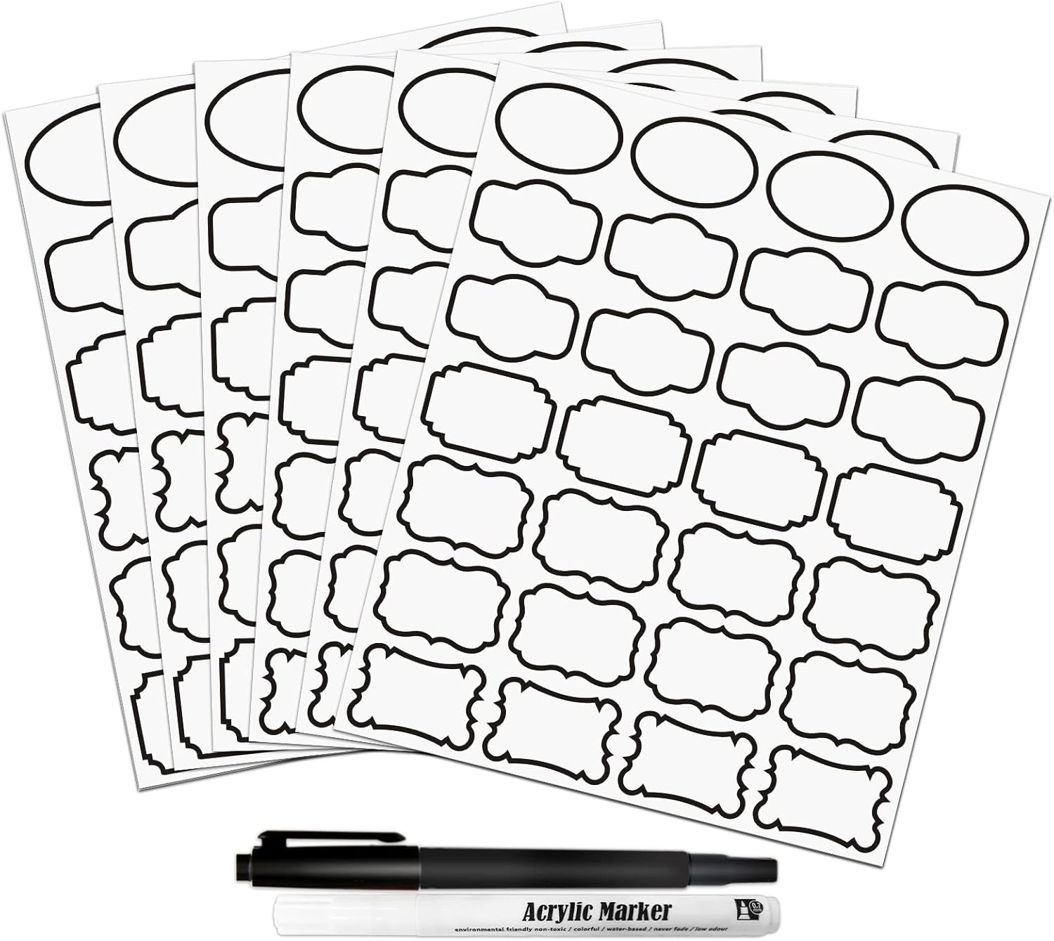 Kitchen Pantry Food Containers Clear Labels with Black Border, 138 Waterproof Removable Writeon